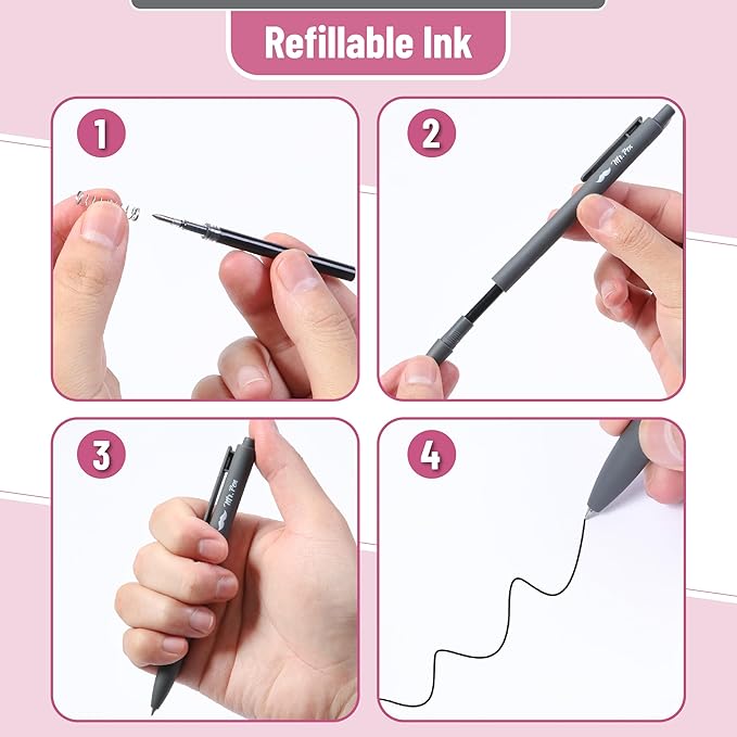 Mr. Pen- Retractable Gel Pens, 12 Pack, Black Ink, Monochrome Elegance Barrel, Fine Point 0.5mm, Fast Dry, Smooth Writing, Cute Pens for Drawing, Writing Planner and School Supplies