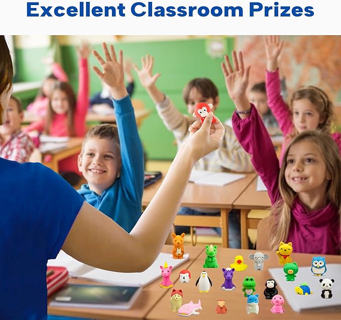 GOMIMEOR Animal Erasers for Kids, 35 Pcs Animal Pencil Erasers Bulk, Puzzle Eraser for Classroom Prizes and School Supplies, Random Assorted