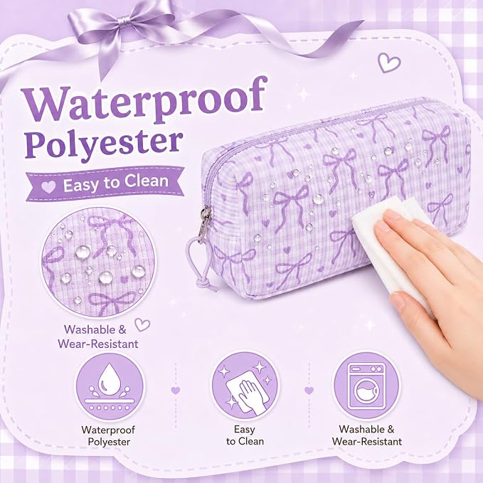 LEDAOU Cute Pencil Case for Kids Girls Boys Pencil Pouch kawaii Pen Pencil Box Bag Holder for School Students (Corduroy -Bow Purple)