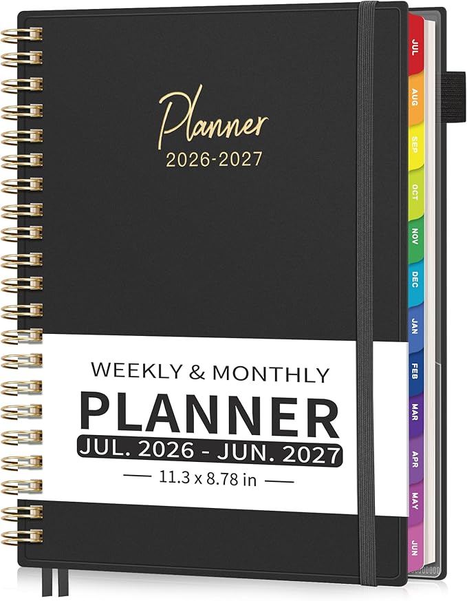 EMSHOI 2026-2027 Appointment Book, A4 15-Minute Hourly Planner, July 2026 - June 2027, Academic Planner Weekly and Monthly, 100GSM Thick Paper, Flexible Cover, Note Pages, Colorful Tabs, Black