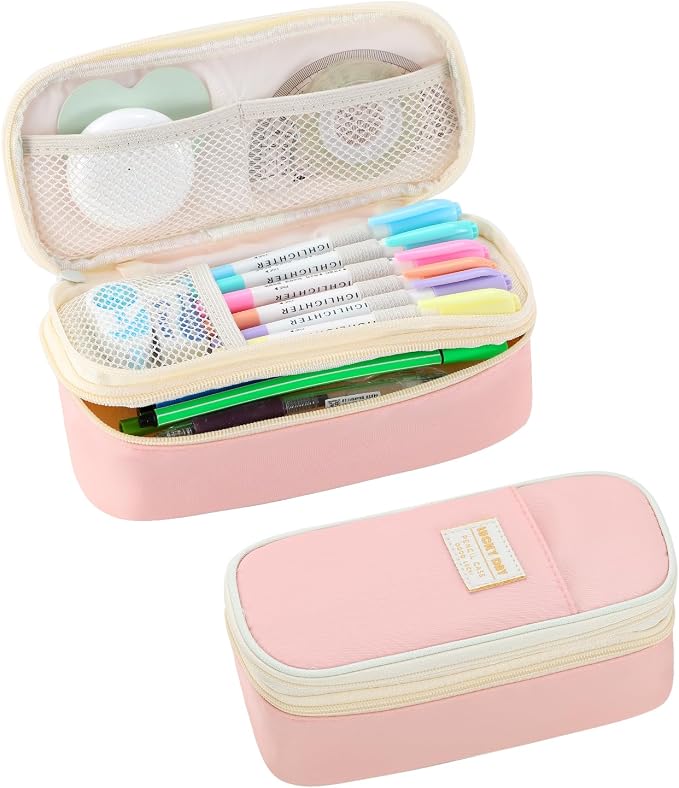 Large Pencil Bag for Girls Teens Kids School Pencil Case Organizer Pink | Zipper Pencil Pouch Big Cute Stationery Aesthetic Pencil Box for School Office, Wear-resistant Fabric, Large Capacity Design