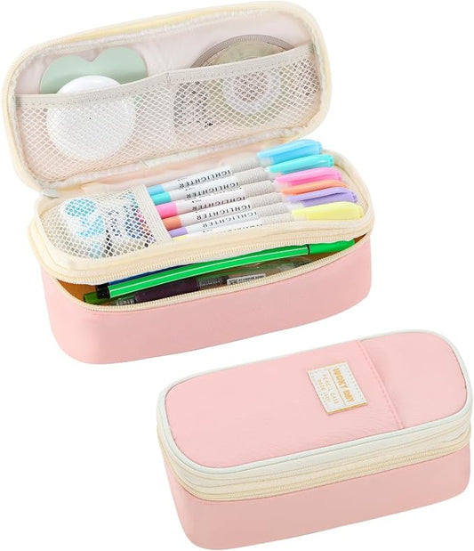 Large Pencil Bag for Girls Teens Kids School Pencil Case Organizer Pink | Zipper Pencil Pouch Big Cute Stationery Aesthetic Pencil Box for School Office, Wear-resistant Fabric, Large Capacity Design