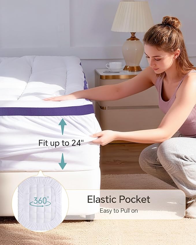 ChiXpace Dual Layer 4 Inch Memory Foam Mattress Topper Full | 2 Inch Gel Memory Foam and 2 Inch Pillow Top Mattress Pad Cover, 7-Zone Egg Crate & 2-in-1 Design (White)