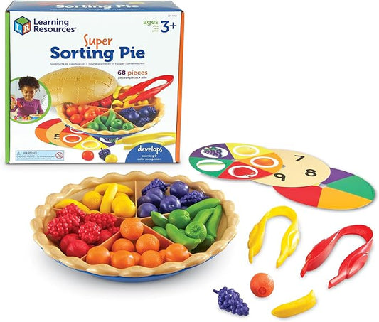 Learning Resources Super Sorting Pie - Sorting and Matching, Fine Motor Skills, Food Toys, Color Recognition, Counting Game, Preschool, Toddler Math Manipulatives, Gifts for Boys and Girls