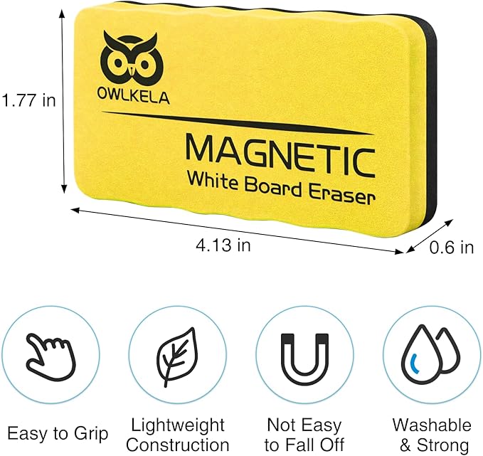 OWLKELA 8Pcs White Board Erasers, Magnetic Dry Erase Eraser Ideal for School, Office, Classroom and Home,Yellow