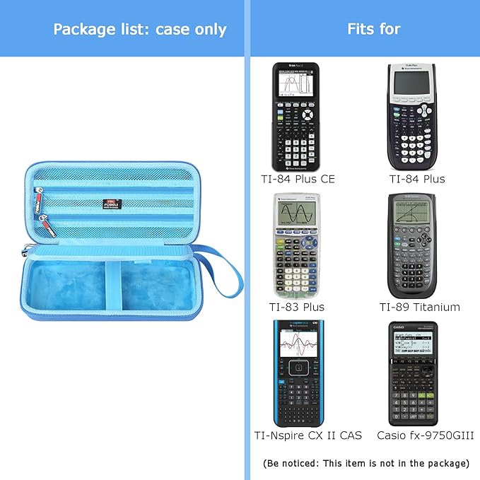 FBLFOBELI Hard Case for Texas Instruments TI-84 Plus CE/TI-84 Plus/TI-83 Plus/Casio fx-9750GIII Color Graphing Calculator, Mesh Pocket for Pens, Cables and Other Accessories (Case Only) (Blue)