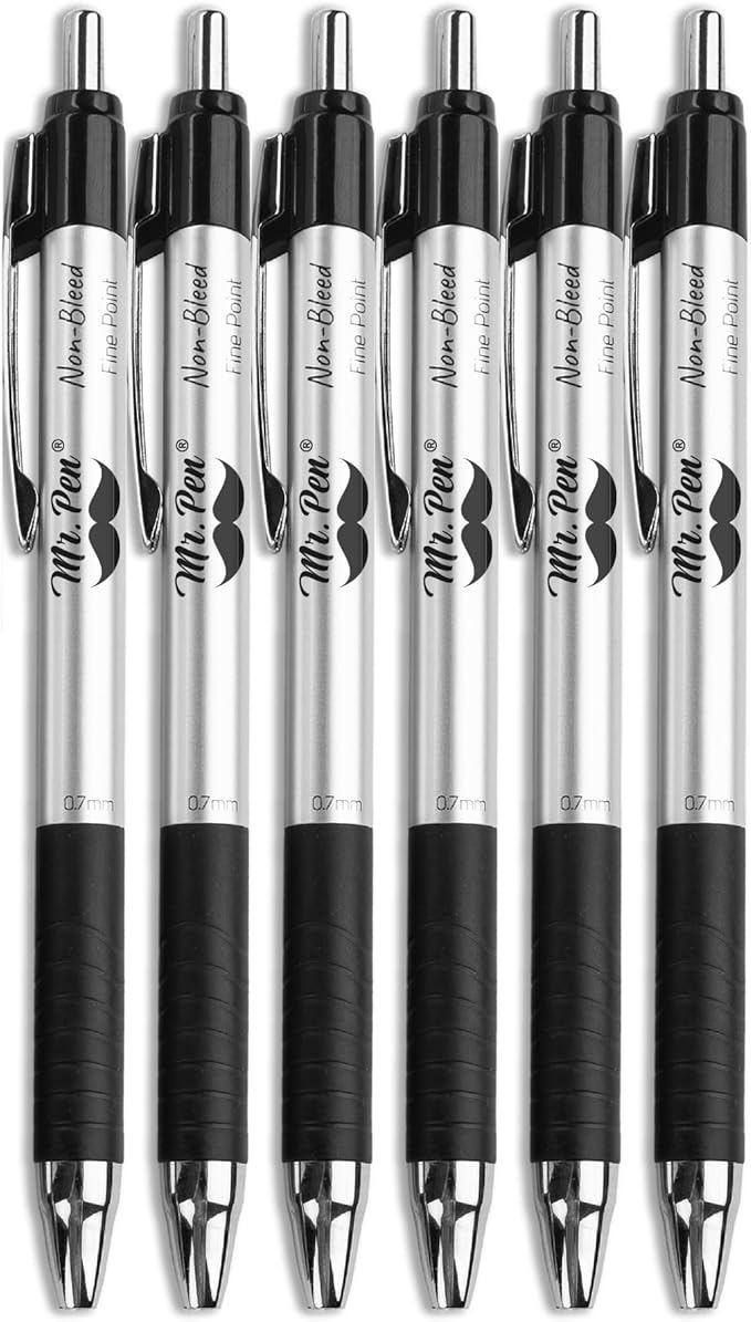 Mr. Pen- Retractable Bible Journaling Pens, 6 Pack, Black Ink, 0.7 mm Fine Tip, Smooth Writing Pen, No Smear, Comfortable Grip, Ideal for Bible Journaling, Note-Taking, Writing & Daily Use