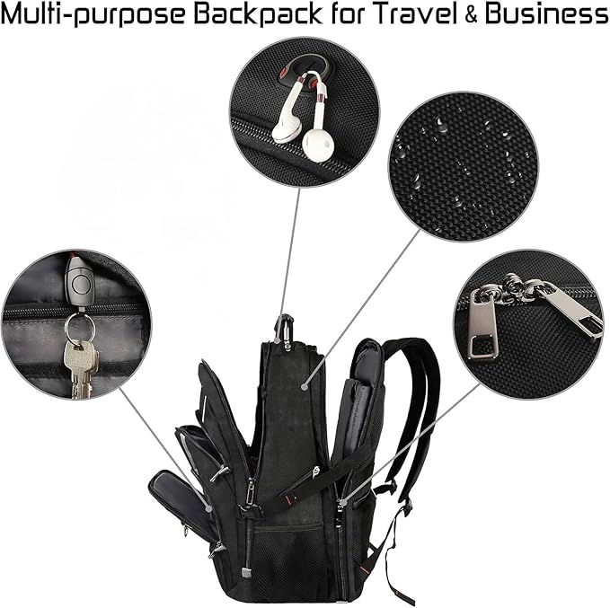 18.4 Laptop Backpack for Men, 55L-60L Extra Large Gaming Laptops Backpack, TSA Friendly Flight Approved RFID Anti-theft Pocket, Water Resistant Suiltable for Travel Business Work
