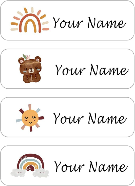 Custom Waterproof Dishwasher Safe Kid Name Labels for Daycare(128 Pack), Camp, School Supply, Baby Bottles, Lunch Boxes and Cups, Travel. Cute Personalized Design Name Stickers (Pattern 12)