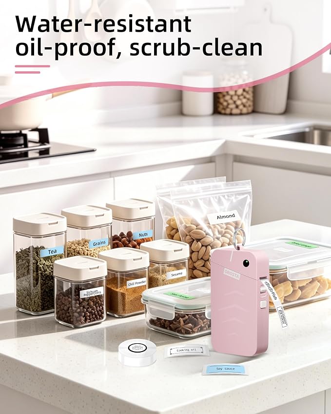 ORGSTA Label Maker, S001 Portable Bluetooth Label Maker Machine with Tape, Thermal Label Printer for Home, Office, School Organization, Wireless Mini Labeler Machine, Pink