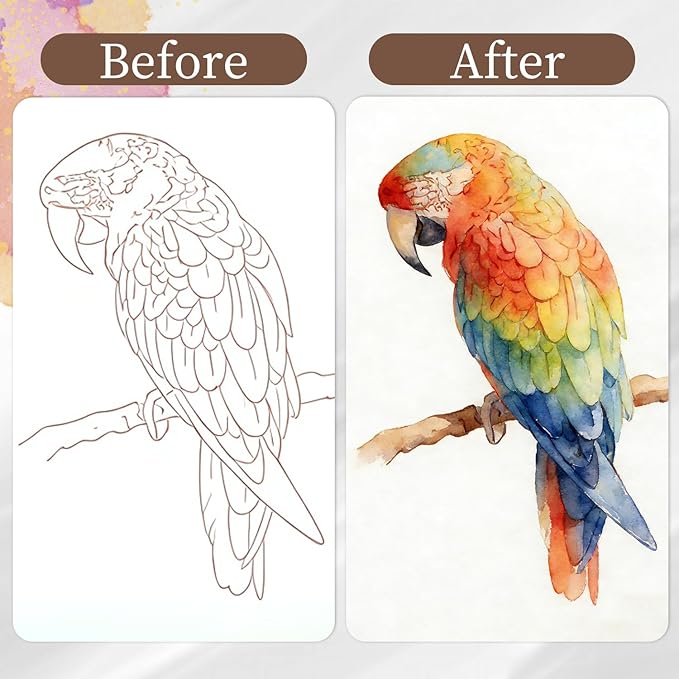 NaTuGi 2Pac Watercolor Workbook for Adults,Watercolor Coloring Book,Portable Watercolor Painting Books,Creative Stress Relief Kit,Suitable for Beginners Birthday Gift(Birds and Time)