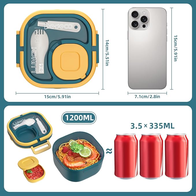 PEDECO Stackable Stainless Steel Bento Box with Insulated bag,Adult & Kids Luch Box,Leak-Proof,1-Tier Bento box,Lunch Box With Portable Sauce Pod and Cutlery-for Teens/Toddler,Dishwasher Safe,Blue