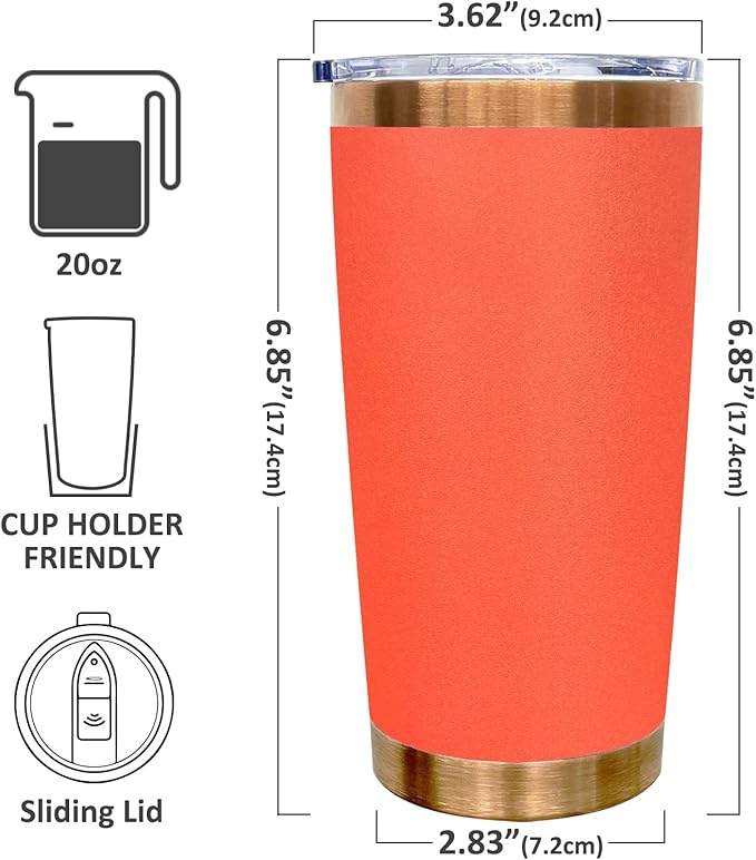 20 oz Tumbler Bulk 12 Pack Stainless Steel Tumblers with Lids and Straws, Double Wall Vacuum Insulated Travel Coffee Mug for Laser Engrave, Powder Coated Cup for Hot and Cold Drinks (Orange,12 pack)