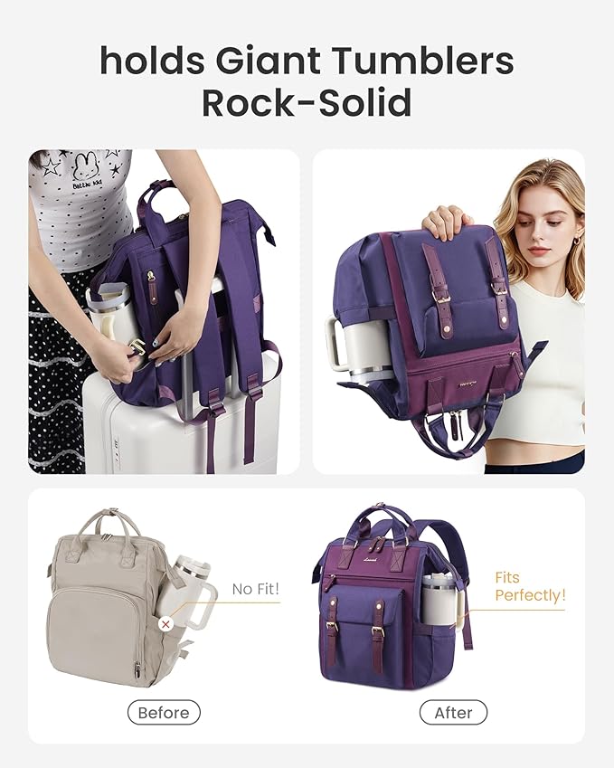 LOVEVOOK Laptop Backpack for Women with Giant Tumbler Holder Pocket,15.6 inch Waterproof Travel Backpack Purse Computer Laptop Bag