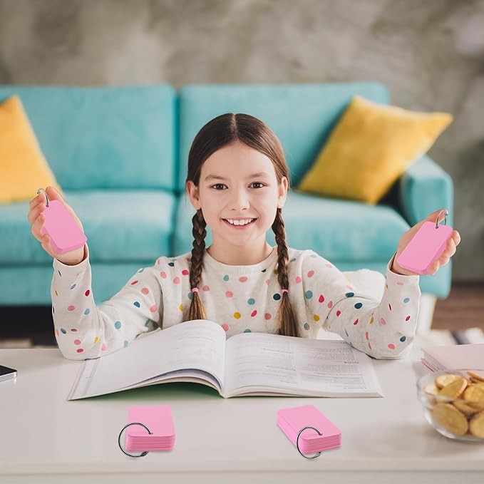 300 Pcs Index Cards with Ring, 2" x 3.5" Pink Blank Flashcards for Studying, Vocabulary, Memos, Bookmark,Greetings (Pink)