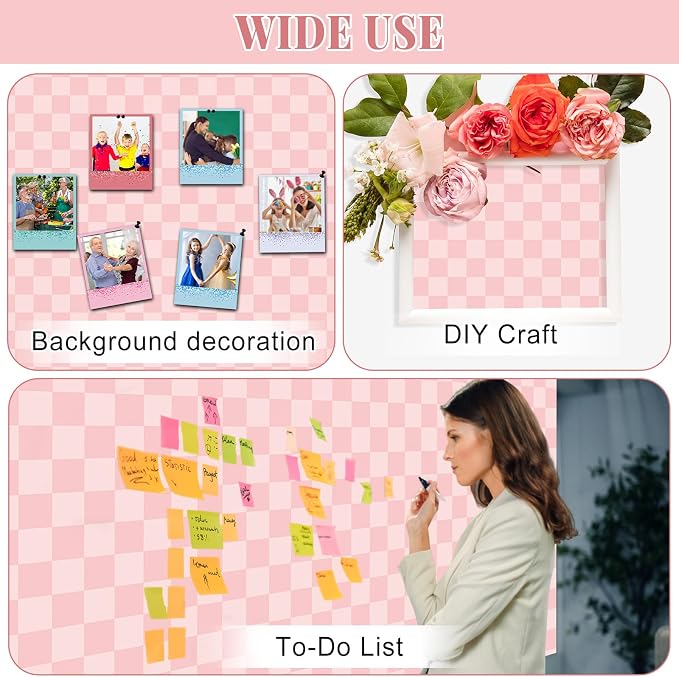 Pink Checkered Bulletin Board Roll Non-Woven Fabric Poster 15.7" x65.6ft