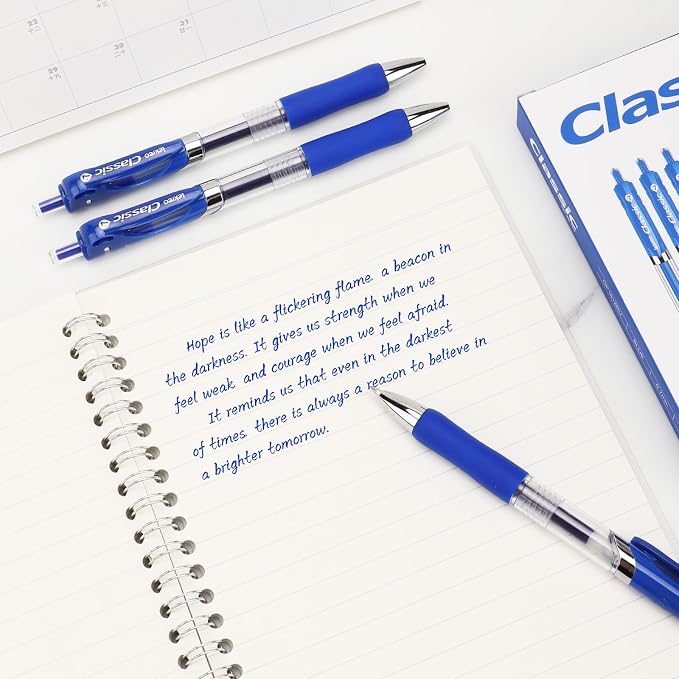 Classic Retractable Gel Roller Pens, 0.7mm Fine Point, Blue Ink (Blue Ink - 12 Packs)