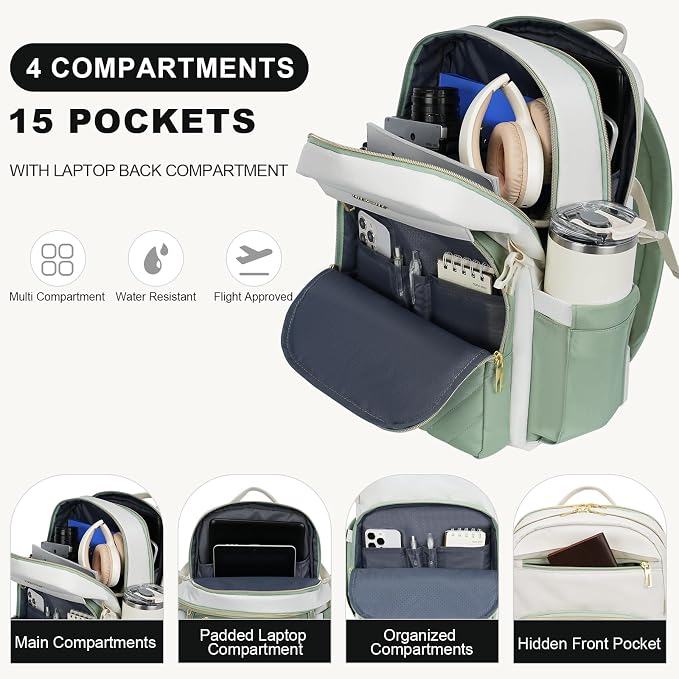 VANKEAN 15.6 Inch Laptop Backpack for Women Large Capacity | Waterproof Backpacks Stylish Travel Bags Casual Daypacks for College, Business