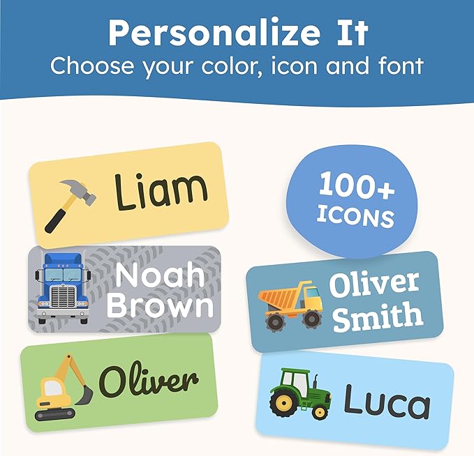 Personalized Name Labels for Kids (210 Labels) - Durable & Waterproof Custom Name Stickers for Clothing Tags, School Supplies, Camp & Daycare - Heavy Duty (1.2”x0.5”)
