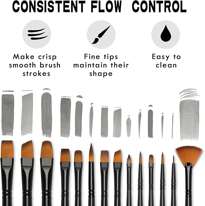 Brusarth Paint Brushes Set, 14 PCS Artist Brush for Acrylic Oil Watercolor Gouache Artist Professional Painting Kits with Synthetic Nylon Tips