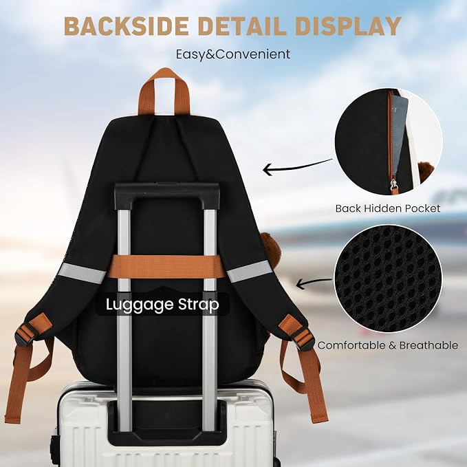 WINDARS School Backpack for Teen Girls, Cute College Backpacks for Women Students Aesthetic Bookbag Large 15.6 Inch Laptop Bag Middle School Travel Back Pack (Beige-Black-Brown)