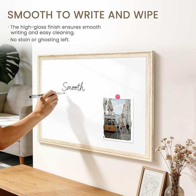 White Board for Wall, 24" x 18" Magnetic Dry Erase Board, Decorative Wooden Frame Large Whiteboard, Wall Mounted, Aesthetic Writing Board for Home, Office, School - Vintage