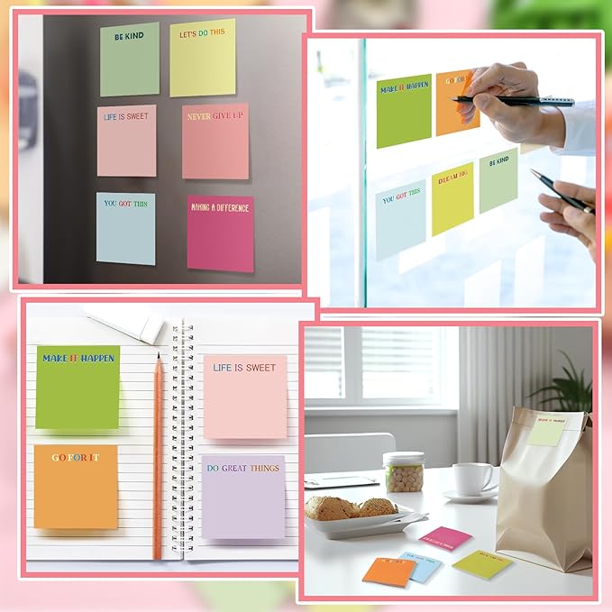 Yinder 24 Pcs Inspirational Sticky Notes Cute Motivational Sticky Notes Pad End of Year Employee Appreciation Gifts Bulk for Teacher Nurse Coworkers Office Supplies 3 x 3'' (Motivational,Macaroon)