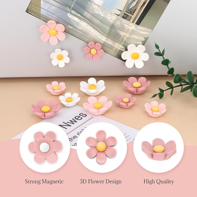 20 Pcs 3D Flower Fridge Magnets, Cute Fridge Magnets, Colorful Refrigerator Decorative Magnet for Whiteboard Locker Cabinet (11 Medium + 9 Large)