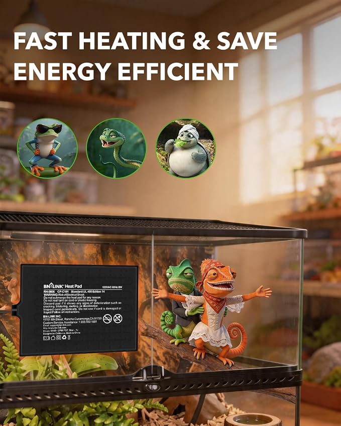 BN-LINK Reptile Heat Pad 8"X12" 16W for 30-40gal Under Tank Terrarium Heating Mat Waterproof for Turtle, Lizard, Frogs, Snake, Hermit Crab 2 Pack