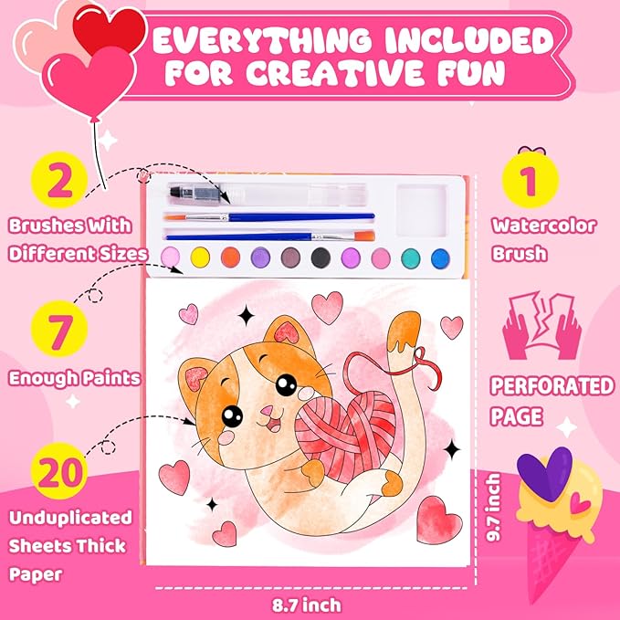 AGGKKY Valentines Paint with Water Coloring Books for Kids Toddlers Mess Free Watercolor Painting Sets Valentines Arts and Crafts for Kids 3+ Travel Activities Birthday Stocking Stuffers Toy Gift
