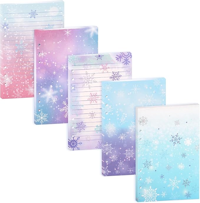 100 Sheets Snowflake A5 Planner Inserts - 120GSM Thick Ice Princess Refill Paper for A5 6-Ring Binder, Magic 6 Hole Loose Leaf Sheets for Journal Diary Notebook Budget Creative Planning Christmas