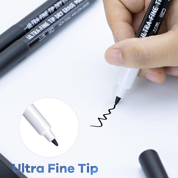 maxtek Black Dry Erase Markers Ultra Fine Tip, 0.7mm, Low Odor, Extra Fine Point Dry Erase Markers for Planning Whiteboard, Calendar Boards, Whiteboard Markers for School Supplies (6 Count)