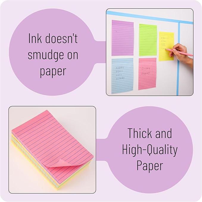 Mr. Pen- Lined Sticky Notes Set, 16 Pads, 4"x6" & 3"x3", 720 Sheets, Sticky Notes with Lines, Ruled Post Stickies, Memo Pads, Self-Stick Note Pad for Office, School, Home, Study & Organization