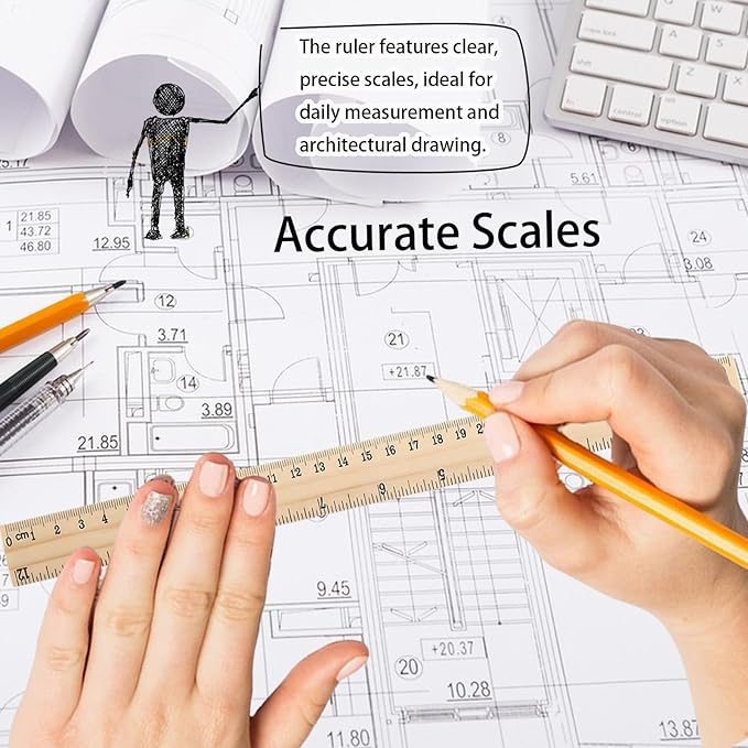 8 Pack Wooden Rulers Bulk, 12 Inch (30cm) Dual Scale Rulers with Imperial & Metric Measurements for Straight Rulers for Students, Teachers,School, Classroom, Home and Office Supplies