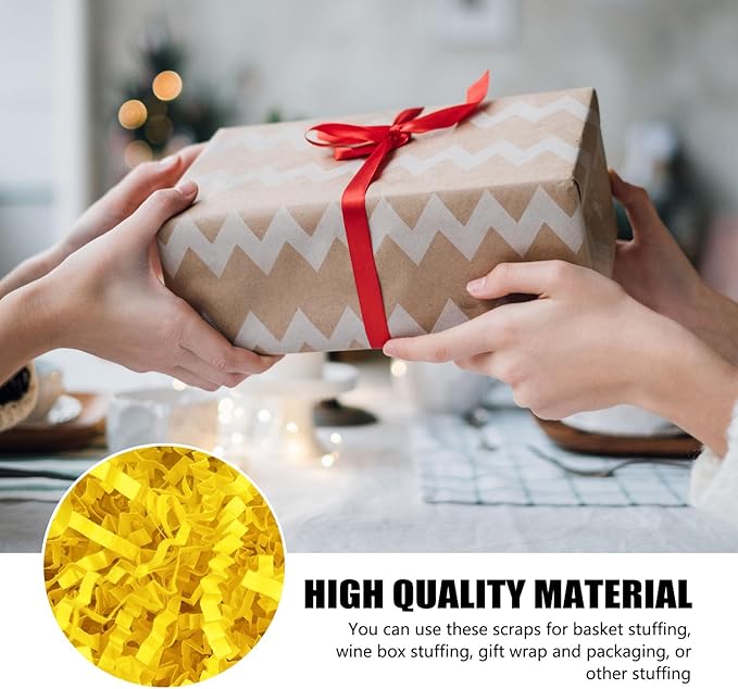ZEBMOON 1 LB Yellow Crinkle Cut Paper Shred Filler Great for Gift Wrapping, Basket Filling, Birthday, Wedding, Halloween, Thanksgiving, Christmas Day, New Year Party Decorations Filling Supplies