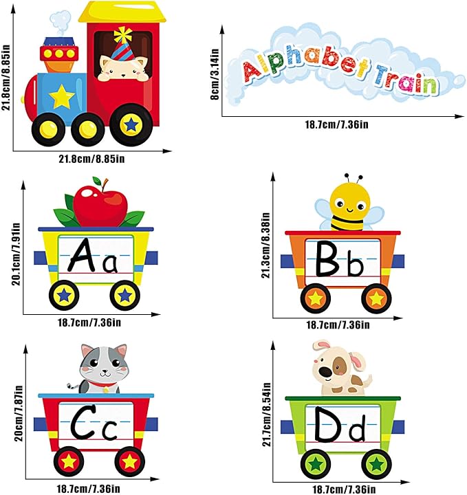 Outus Alphabet Train Bulletin Board Set Animals Alphabet Line Cards for Classroom Wall Letters Banner Decor Early Learning Bedroom Nursery Playroom Decorations Children Kids Teens