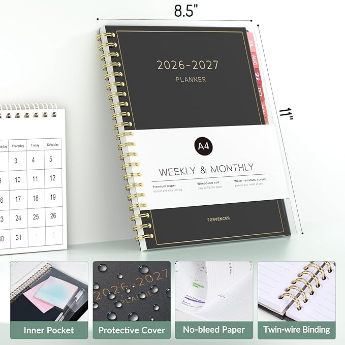 Forvencer Academic Planner 2026-2027, Weekly & Monthly Calendar Planner, July 2026-June 2027, 8.5" X 11", Daily Agenda Book, Flexible Cover Notebook, College School Teacher Organizer A4, Dark Blue