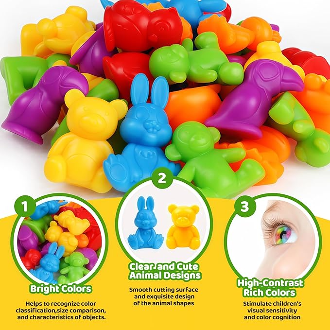 Counting Animals Color Sorting Matching Games with Sorting Bowls Montessori Sensory Early Educational Toys Learning Fine Motor Skill & Counting Math Toys Gift for 3 4 5 Year Old Boys Girls