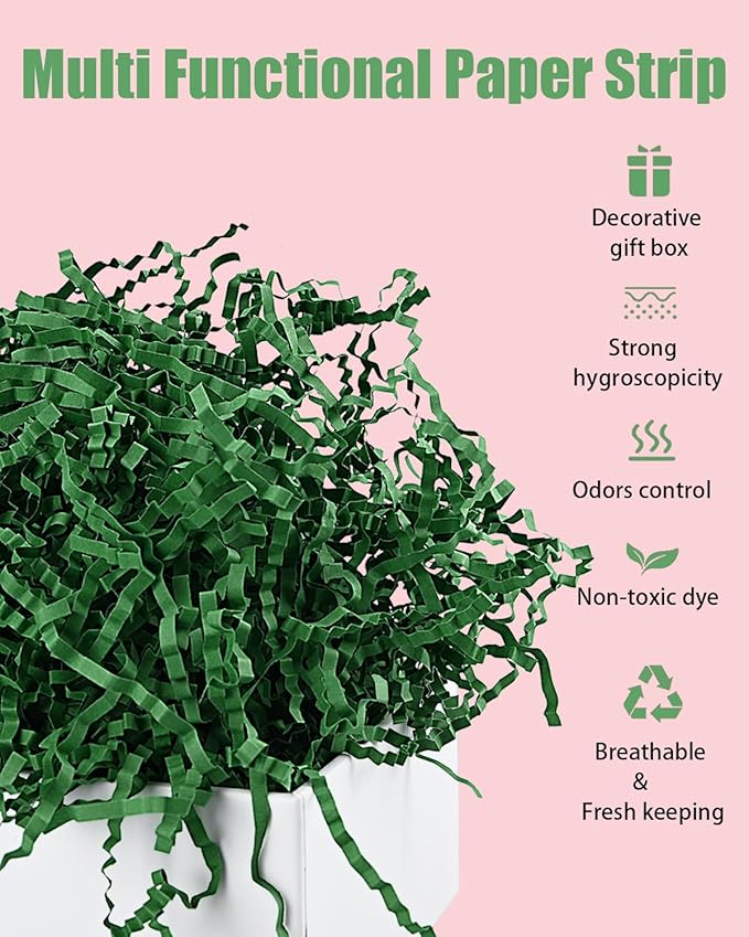 Raissily 10.5oz/300g Crinkle Cut Paper Shred Filler, Packing Grass Cushion for Christmas Wedding Birthday Anniversaries Easter Engagement Gift Confetti Box Bag Basket Filling Decoration - Green