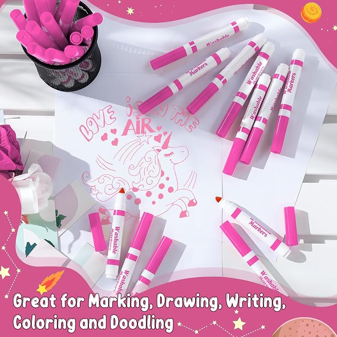 60 Pcs Washable Markers Coloring Broad Line Markers for Kid, Pink