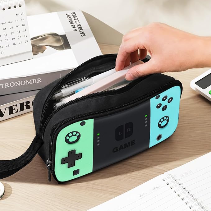 Gamer Pencil Case for Boys, Large Boys Pencil Pouch for Kids Teens School, Big Capacity Pen Box Pen Bag Organizer with 2 Compartments & Zipper