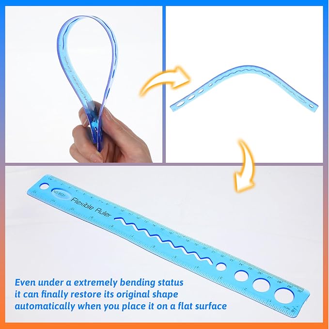 Nogeqi 2 Pcs Flexible Ruler 30cm Plastic Ruler 12 Inch Soft Reglas Escolares Flexibles with Centimeters and Inches Bendable Translucent Shatterproof for Adults Home Office Supplies Classroom