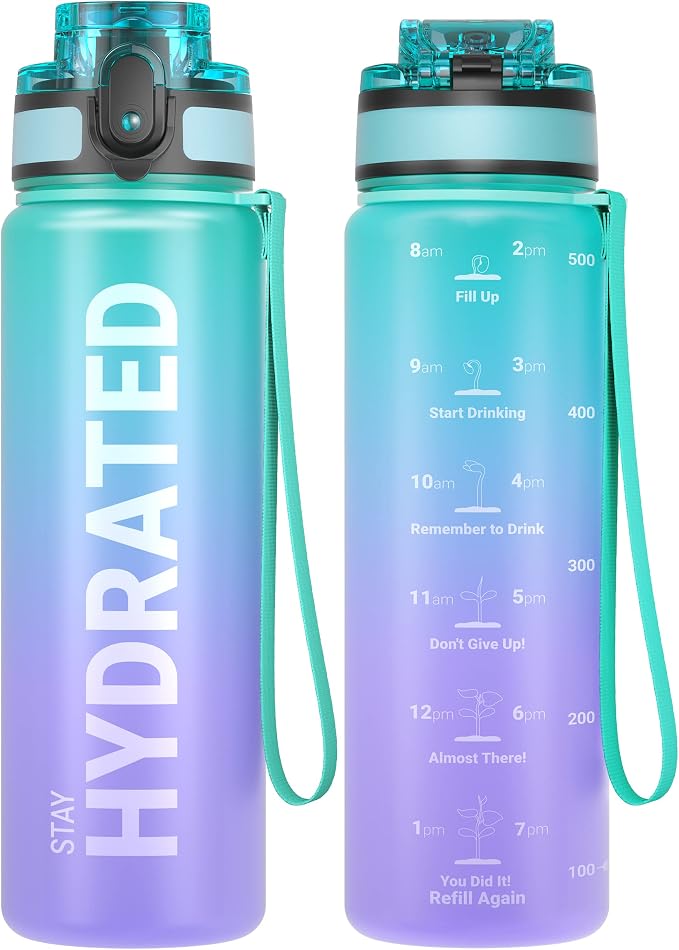 Sahara Sailor Water Bottle 17oz, Tritan Sports Bottle with Time Marker | Bpa Free, Leakproof Wide Mouth With Fast Flow Lid And Cleaning Brush, For Gym School Office Travel, 1 Count
