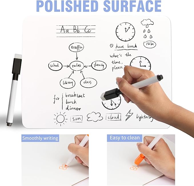 4 Pack Small White Board Dry Erase Boards Classroom Pack Mini White Boards 9" x12” Personal Whiteboards for Students Teachers School Supplies Lapboards
