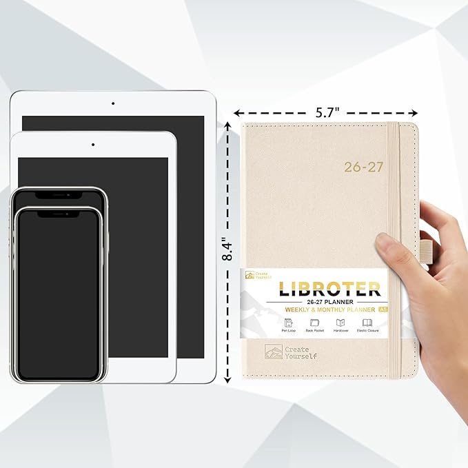 2026-2027 Planner - Academic Planner 2026-2027 Weekly Monthly Planner, July 2026 - June 2027, 5.7'' x 8.4'', Thick Paper, Leather Cover, Pen Holder, Back Pocket, Perfect Daily Organizer - Off-white