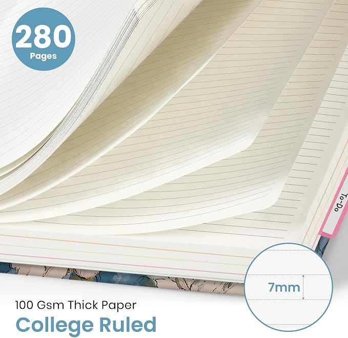 Taja Pretty Large Spiral Lined Notebook for Work with 5 Removable Dividers