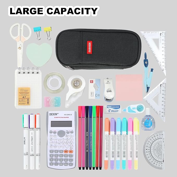 Large Pencil Bag for Boys Teens Kids School Zipper Pencil Pouch Black | Organizer Aesthetic Pencil Case Big Stationery Pencil Box for School Office, Wear-resistant Fabric, Large Capacity Design