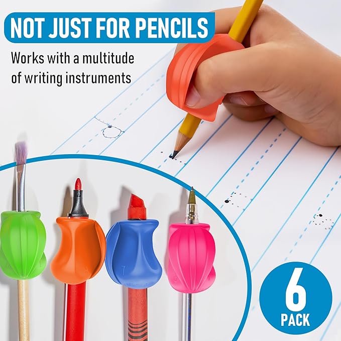 The Pencil Grip Pencil Grips, The Crossover Grip, Ergonomic Writing Aid For Righties And Lefties, Colorful Pencil Grippers, Assorted Neon Colors, 6 Count - (TPG-18006)