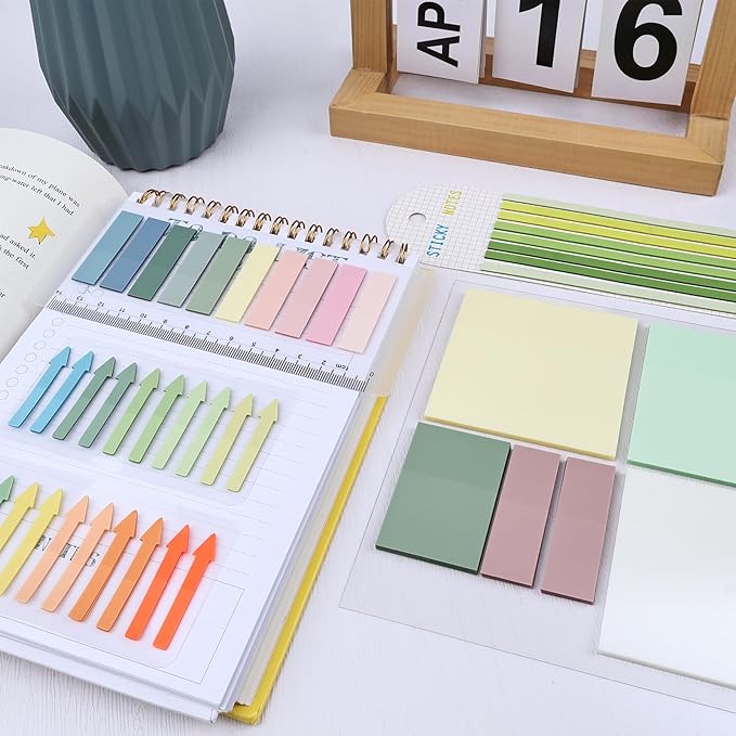 1060 Sheets Transparent Sticky Notes, Clear Tabs and Long Highlighter Strips Page Markers for Books, Writable Annotation Index Flags Tapes for School Office Annotating Supplies (Morandi)