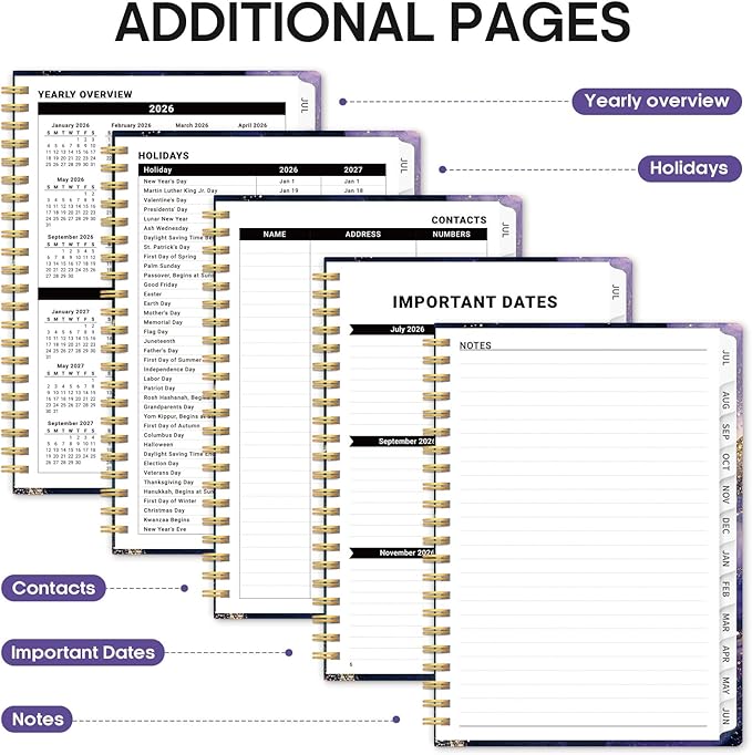Planner 2026-2027, Academic Year Weekly and Monthly Calender Planner, from Jul 2026 - Jun 2027, Spiral Bound School Planning Book, Perfect for Teacher, Student, Women & Men, A5 (6.3" x 8.5"), Cosmic Amethyst